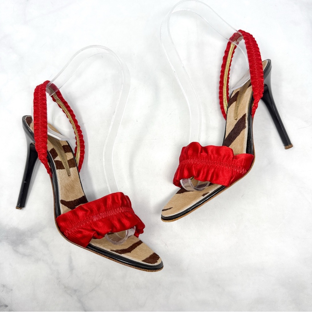 Giuseppe Zanotti Vicini Vintage Y2K Calf Hair Slingback Sandal Heels 2000s 36